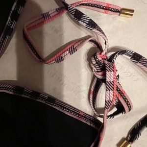 BU Ladies Classic plaid print lace-up triangle Bikini Set AL5